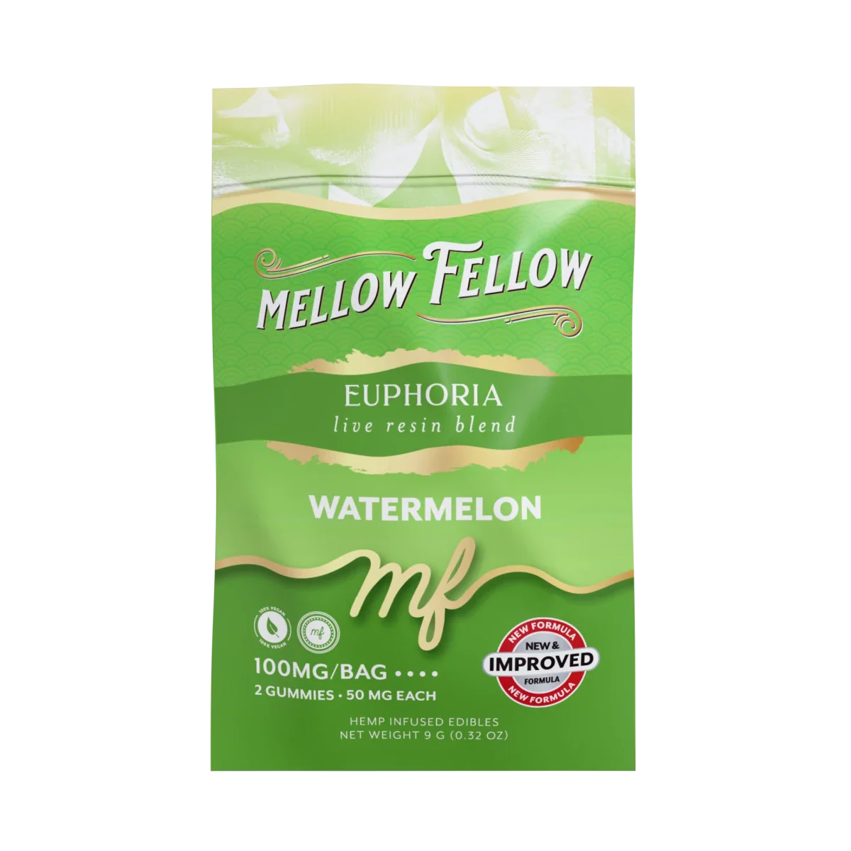 Mellow Fellow Live Resin M-Fusions 2pc Edibles 100mg Euphoria Blend Watermelon