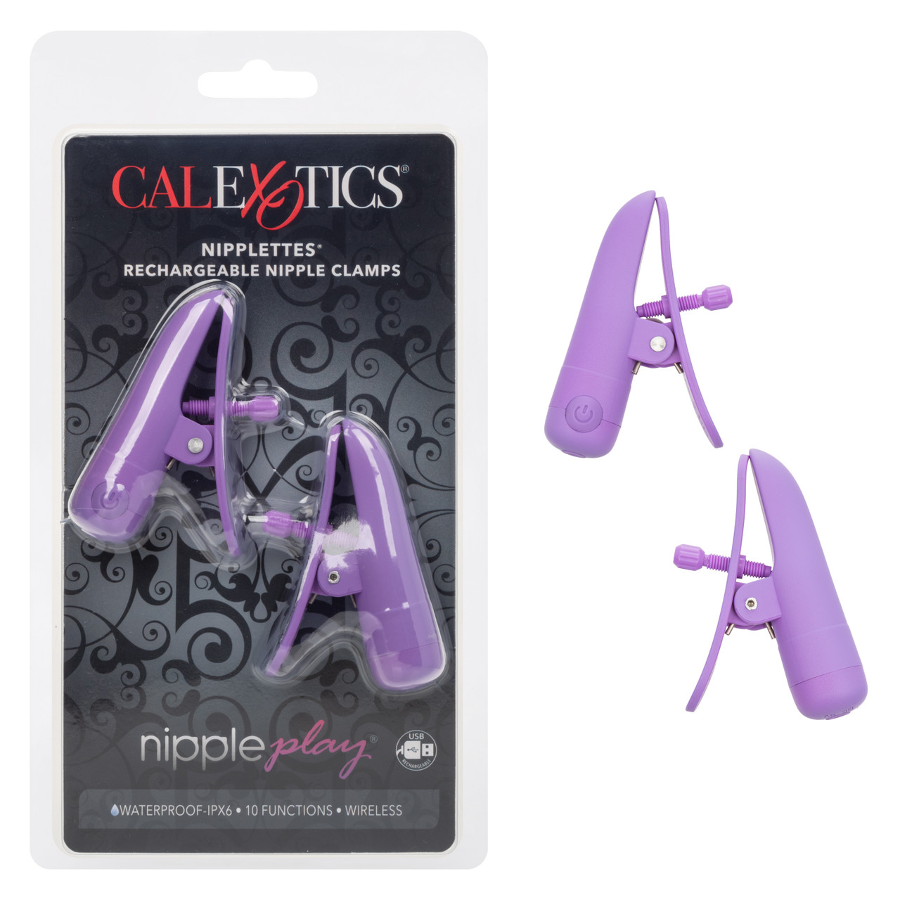 CalExotics Nipple Play® Nipplettes® Rechargeable Nipple Clamps - Purple
