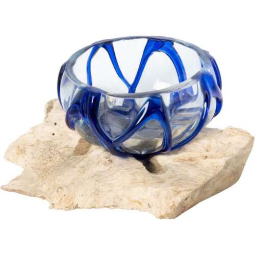 BLUE STRIPED MOLTEN GLASS VASE